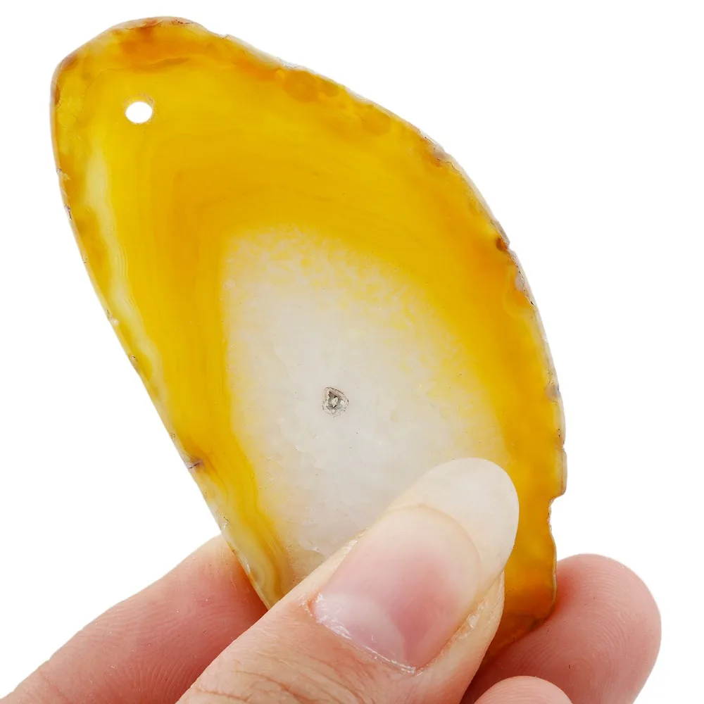 SUNYIK 5pcs/lot Yellow Agate Crystal Slice Irregular Shapes Drilled Holes Pendant For Jewelry DIY Home Decoration Accessories
