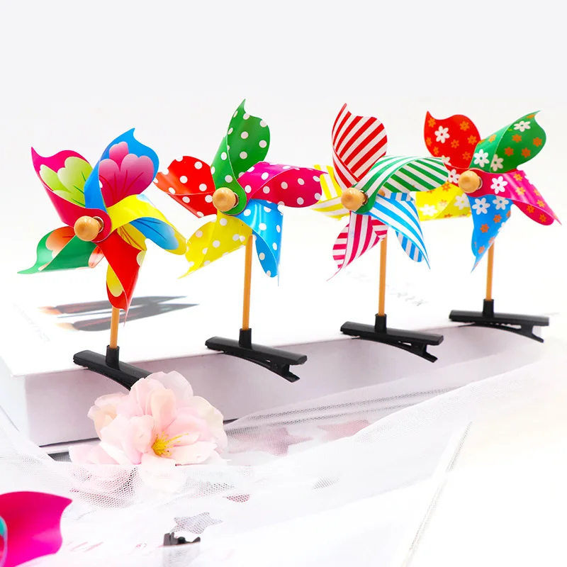 10Pcs Cute 3D Windmill Hair Clip Colorful Rainbow Duckbill Hairpin for Girls Birthday Baby Shower Party Favros Goodie Bag Gifts