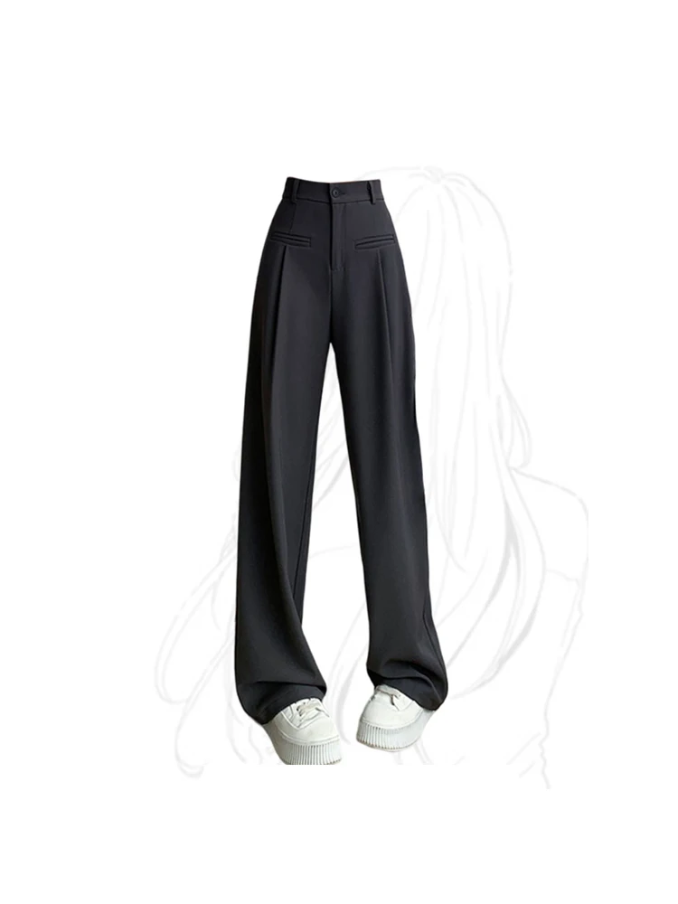 

Женские серые брюки с высокой талией Y2k, модные офисные мешковатые брюки, уличная одежда в стиле Харадзюку, винтажные широкие брюки большого размера, одежда