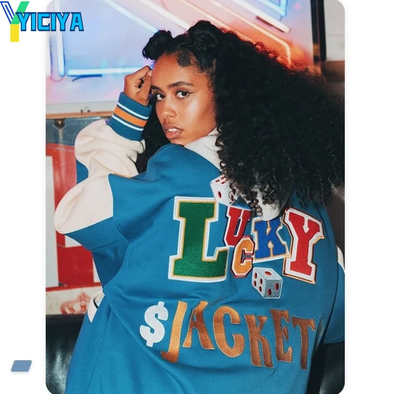 

YICIYA Bomber Woman Varsity Jacket Long Sleeves Embroidered Letters Women's Winter Coats 2022 Bombers American Baseball Jackets