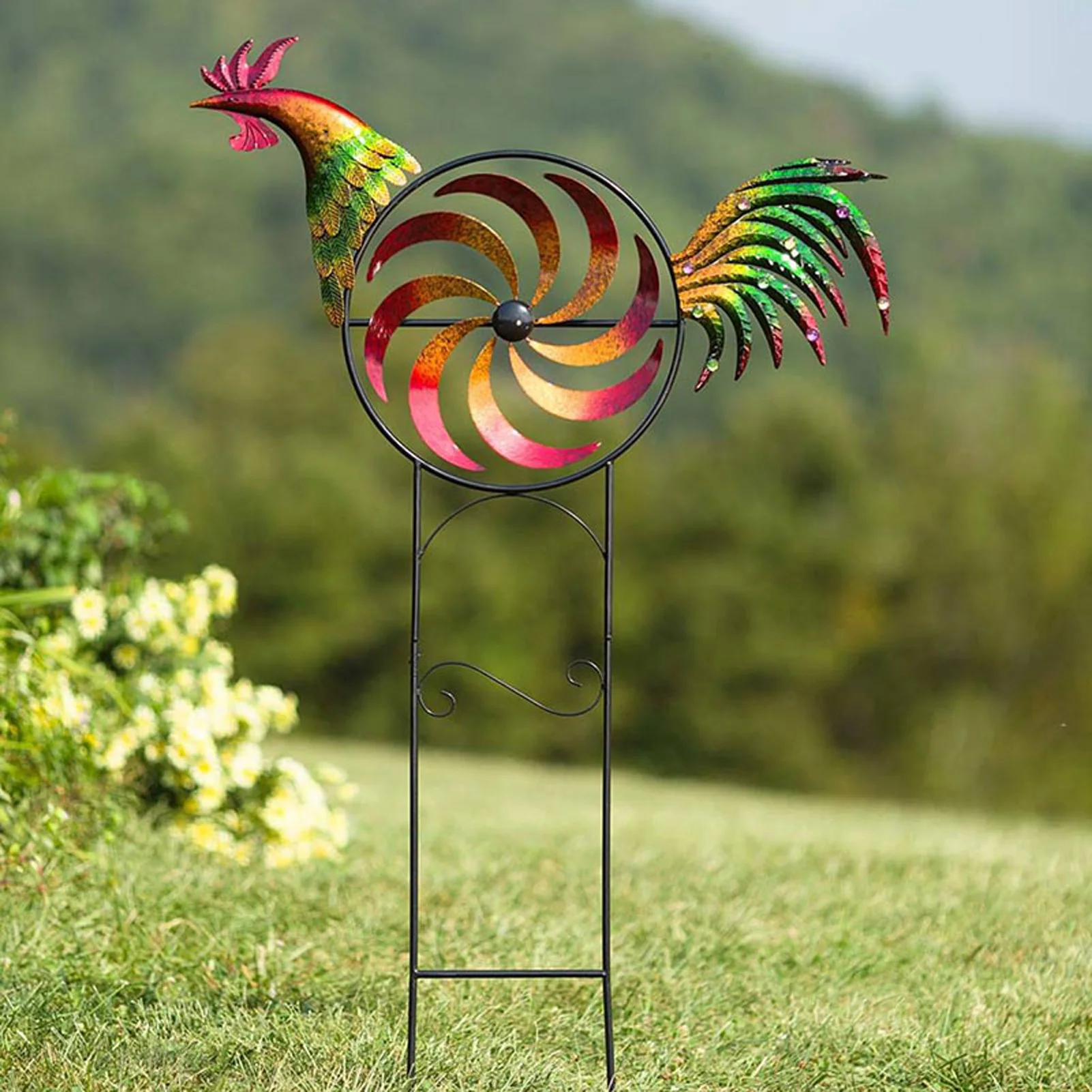 Creative Windmill Rooster Garden Decor Garden Stake with Rooster Ornament Windmills  for Patios Backyards Lawns Gardens Paths