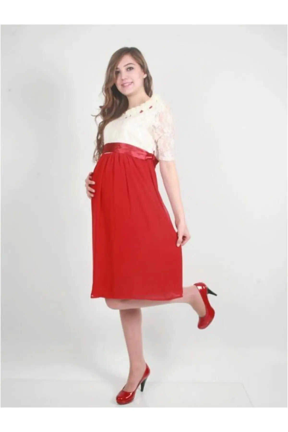 

Maternity Fashion Half Sleeve Guipure Evening Dress