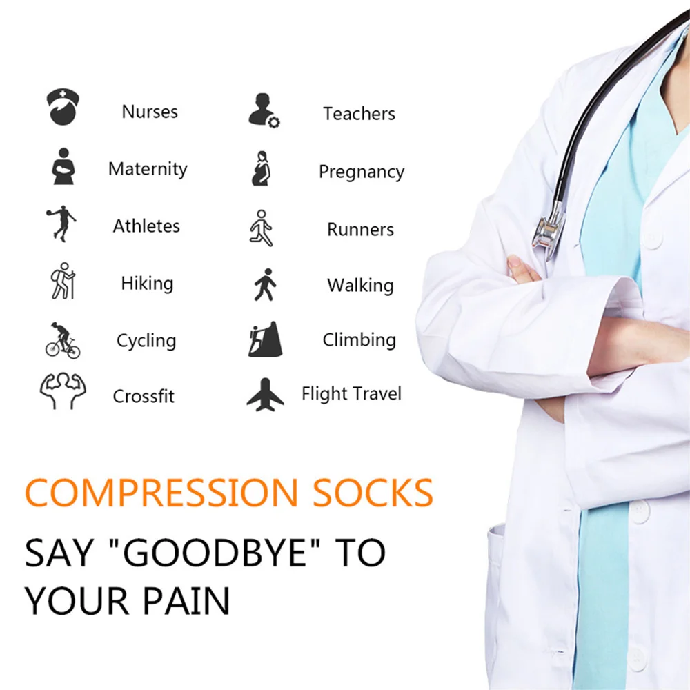 6 Pairs/Pack Compression Stocking Women Knee High Edema Anti Fatigue Diabetes Varicose Veins Summer Running Sports Socks