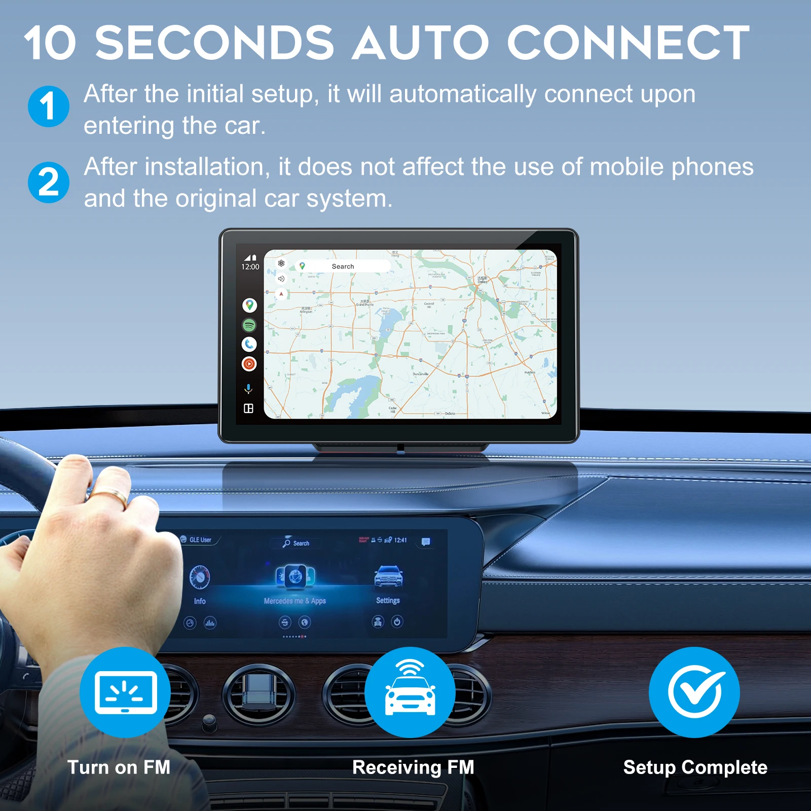 9-дюймовый беспроводной Carplay GPS портативный автомобильный сенсорный экран для