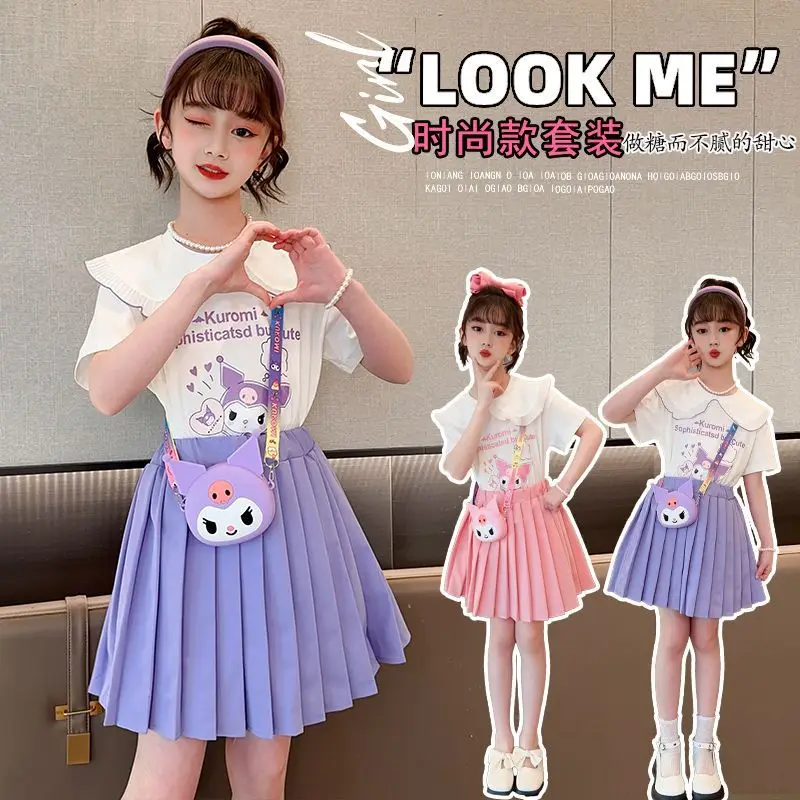 

Kawaii Sanrio аниме хобби Kuromi летний женский юбка Jk комплект из двух частей Новый комплект юбки в стиле колледжа подарок на день рождения