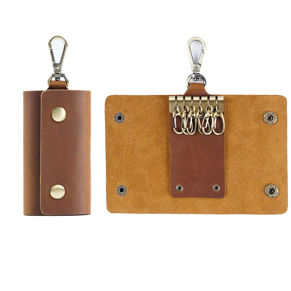 

Key Case Wallet Holder Genuine Leather Mens Keychain Ring Pocket Car Fob Organizer Cover 6 Hooks Handmade Gift