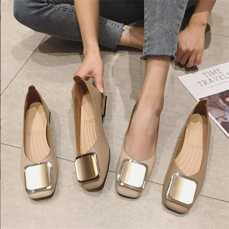 

Brand Flats Ballet Shoes Women New Summer Ballerina Square Toe Shallow Buckle Flat Shoes Slip On Casual Loafer Shoe