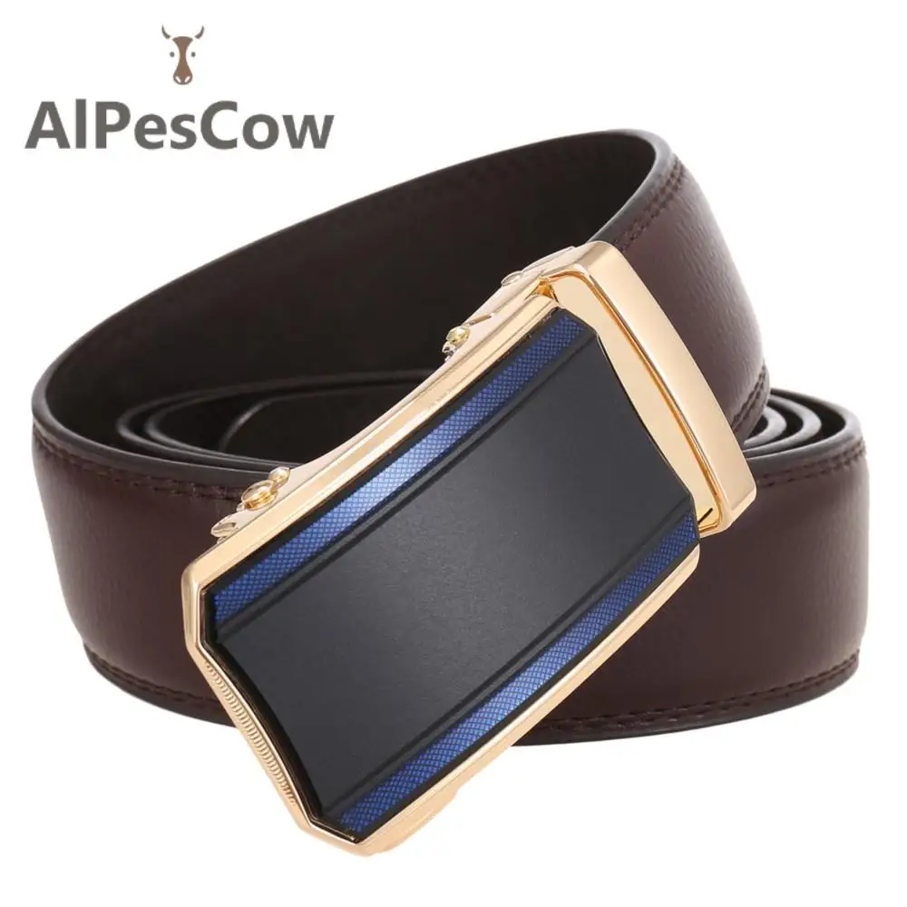 

Genuine Leather Belt for Men 100% Alps Cowhide Ratchet Waist Strap Formal Luxury Automatic Buckle Waistband Belts Business Male