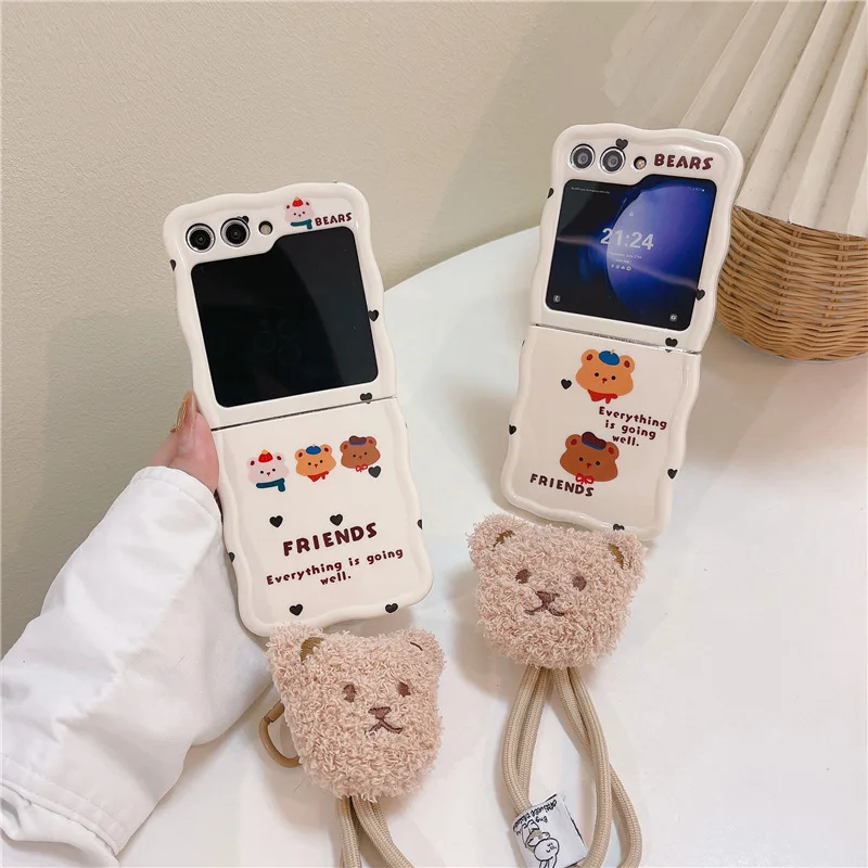 

Cute three bear friends Phone Case for Samsung Galaxy Z Flip 3 Z Flip 4 Z Flip 5 Hard PC Back Cover for ZFlip5 Case Shell