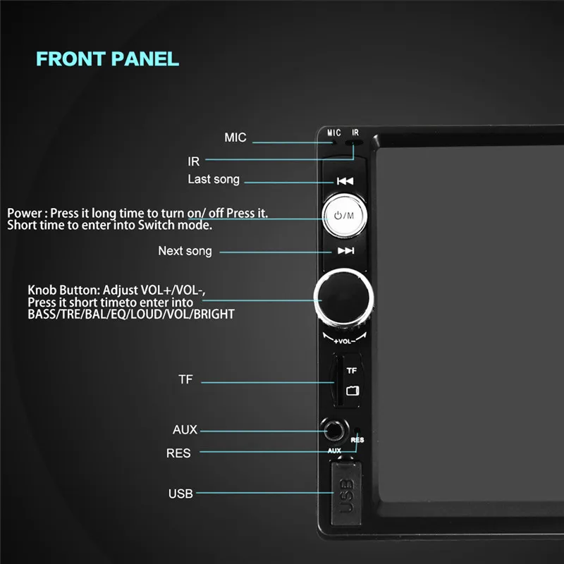 7010B 7-дюймовый автомобильный радиоприемник Bluetooth V2.0 Автомобильная стереосистема HD с сенсорным экраном MP5-плеер SD MMC USB FM MP3MP4 Пульт дистанционного управления громкой связью (art.: 3920ccabc3a3f) - 3920ccabc3a3f