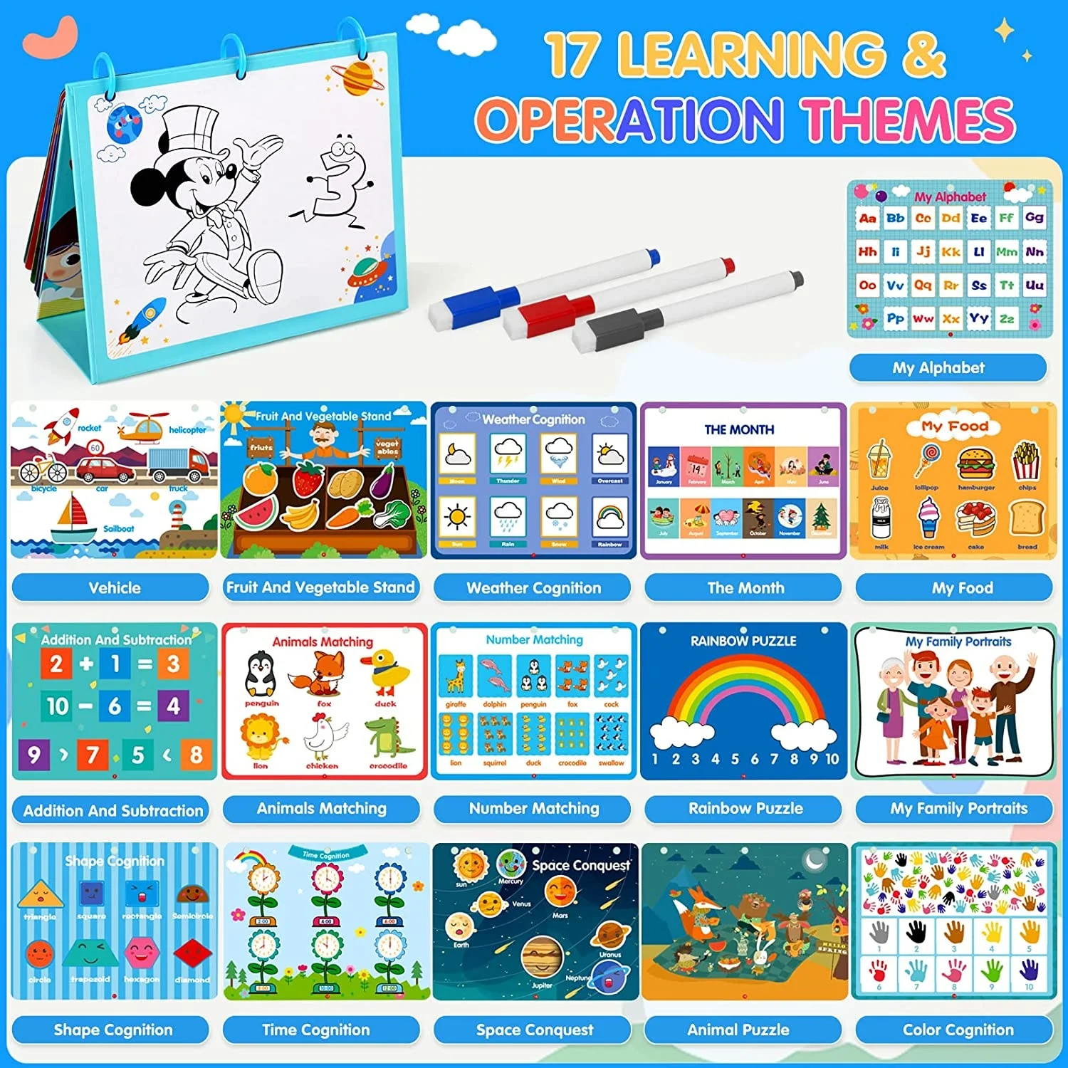 Montessori Toys For Toddlers 17 Themes With 1 Marker Preschool Workbook Activity Binder Autism Sensory Busy Book For Kids