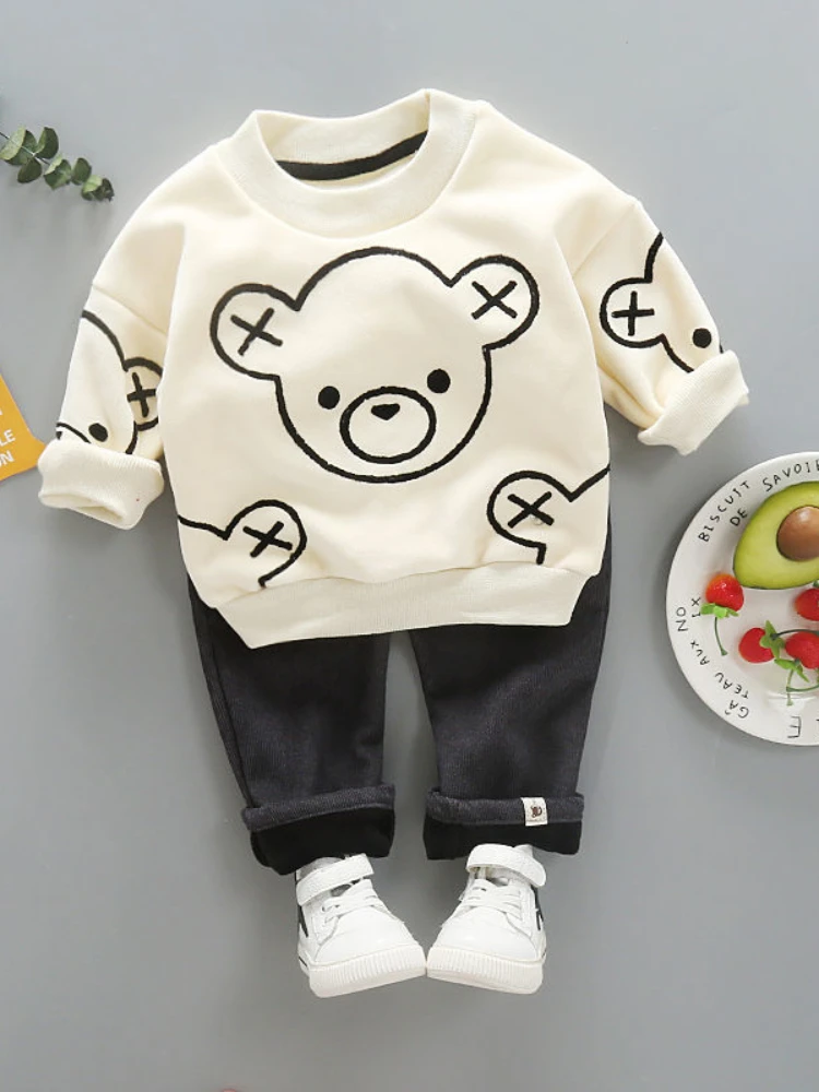 

Laura Kors Winter Children Sets Long Sleeve O Neck Print Bear Black Red Cute 2Pcs 2022 New Infantil Menina Clothes Sets 9M-4T