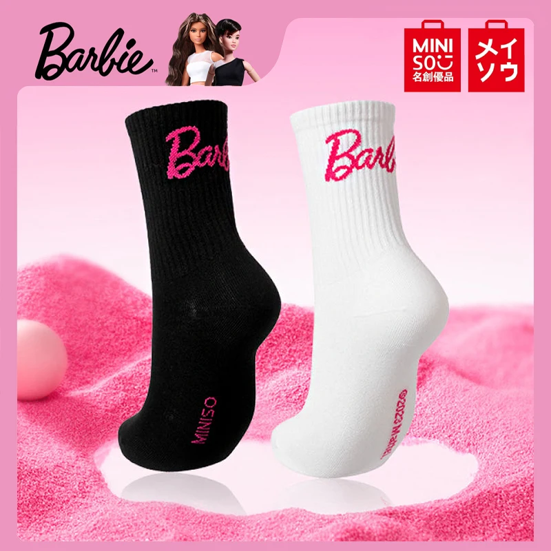 

Miniso Barbie Cartoon Embroidered Mid-Calf Socks for Cute Girls Y2K High-Quality Knitted Socks Sports Letters Versatile Socks