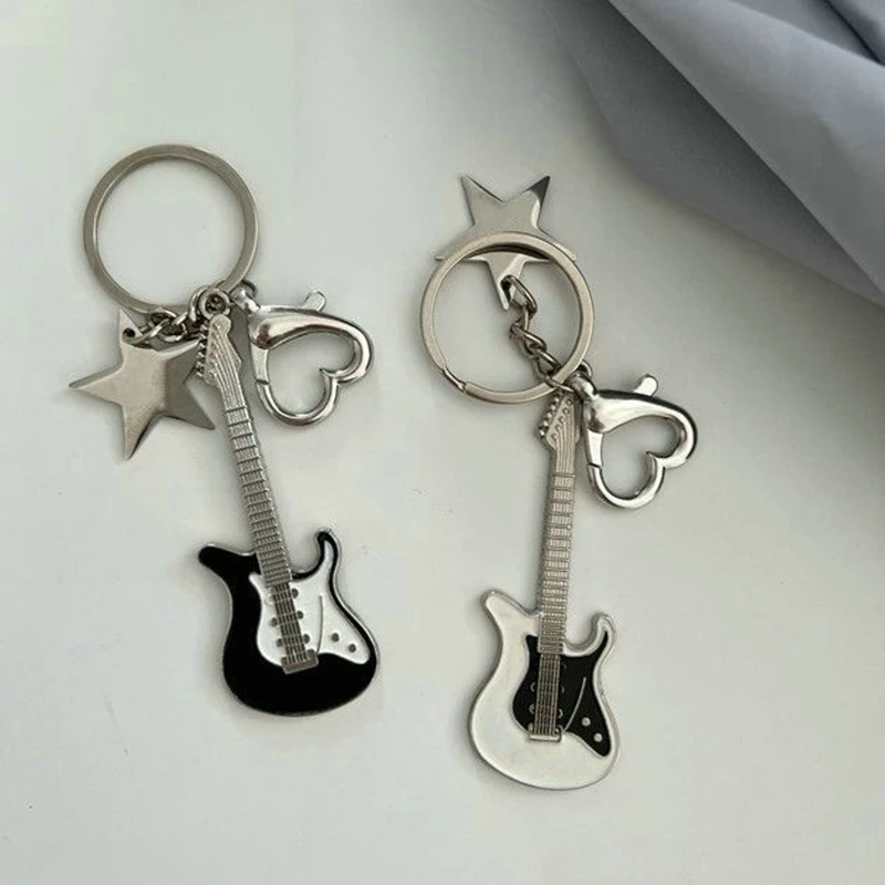 

Black Guitar Buckle Hot Girl Guitar Pendant Niche Retro Sweet Cool Millennium Five-Pointed Star Bag Pendant Pendant Keychain