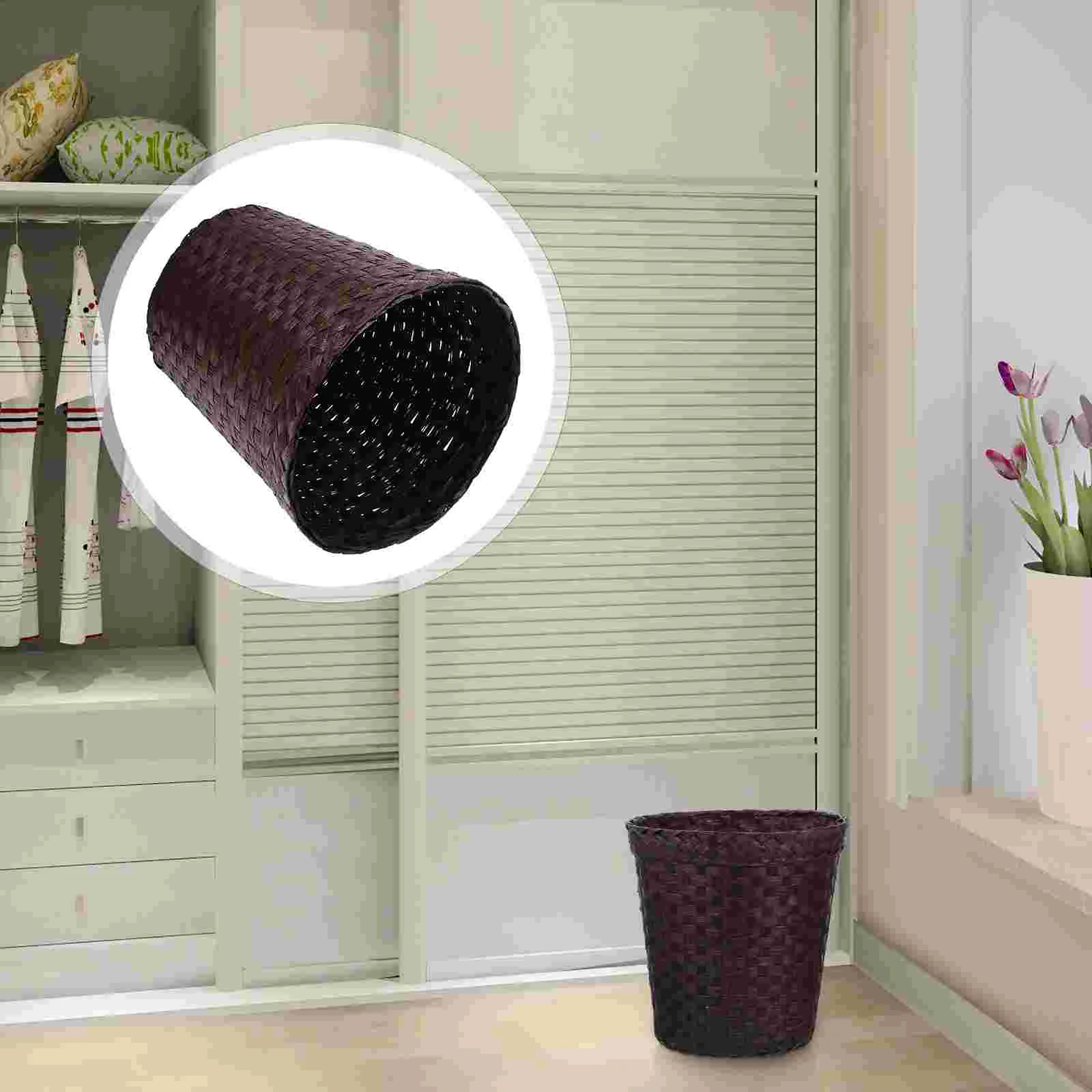 

Basket Can Trash Woven Waste Wicker Rattan Garbage Baskets Storage Bathroom Bin Wastebasket Bedroomlaundrypaper Round Container