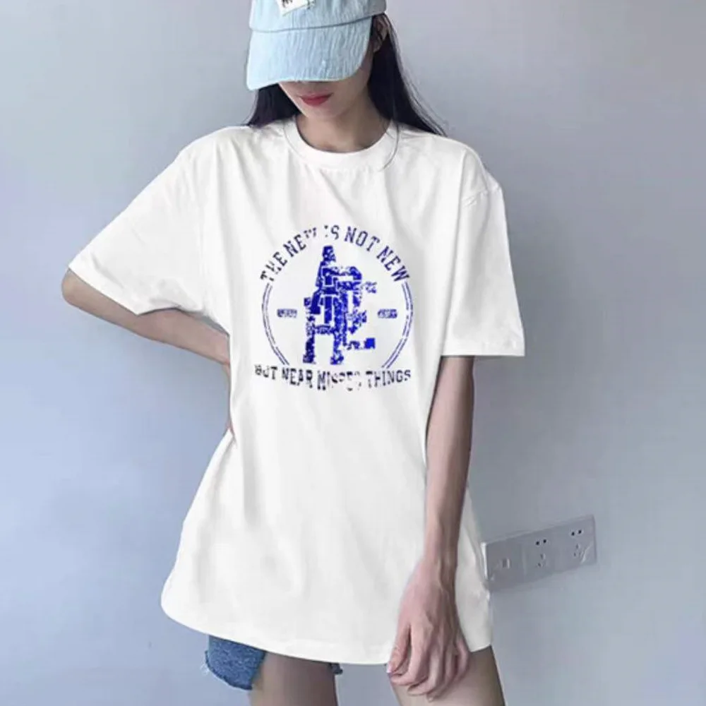 

ADER retro overlapping letters short sleeve heavy industry flocking embroidery round neck casual Korean version T-shirt sleeves