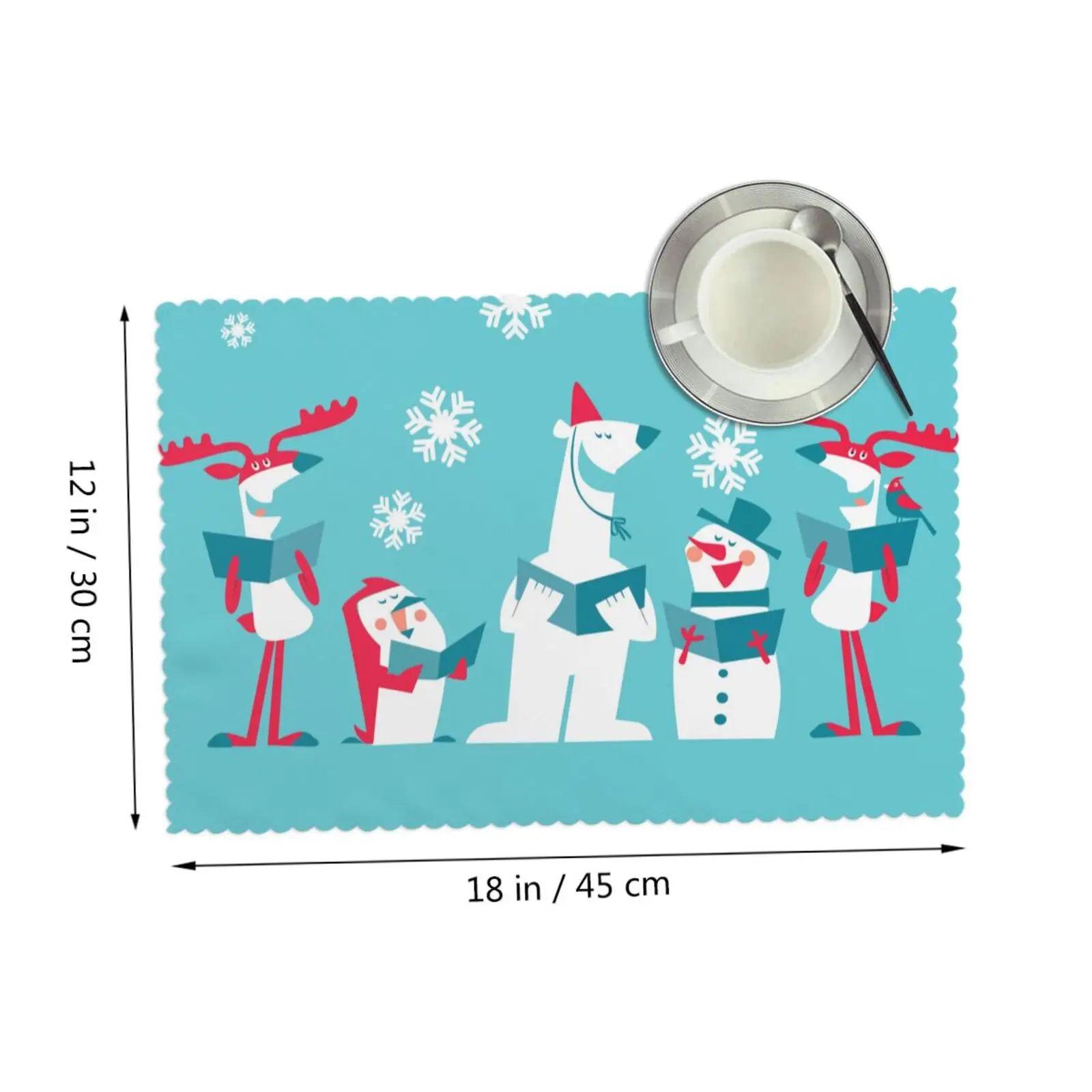 

Winter Animal Christmas Set of 4 Polyester Single Side Printed 12x18 Inch Strong Heat Resistance Decor Table Rectangle Place Mat