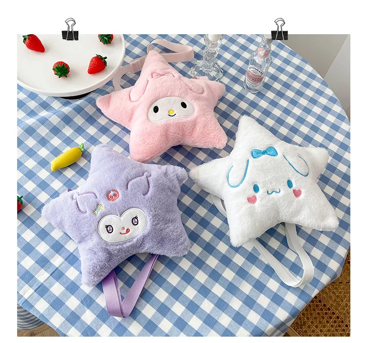 

Fashion Sanrio Shoulder Bag Cartoon Anime Cinnamoroll Plush Pentagram Backpack Kuromi My Melody Crossbody Storage Bags Gift Girl
