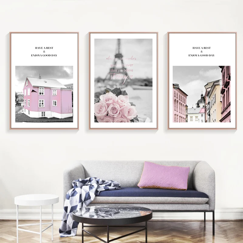 

Landscape Painting, Modern Minimalist Building Poster, Iron Tower Landscape Mural, Personalized Mural, Living Room, Three Linked