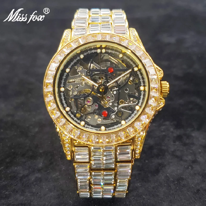 

High End Automatic Watch For Men Hip Hop Diamond Hollow Mechanical relogio masculino Luxury Ice Out waterproof Male Watches 2022