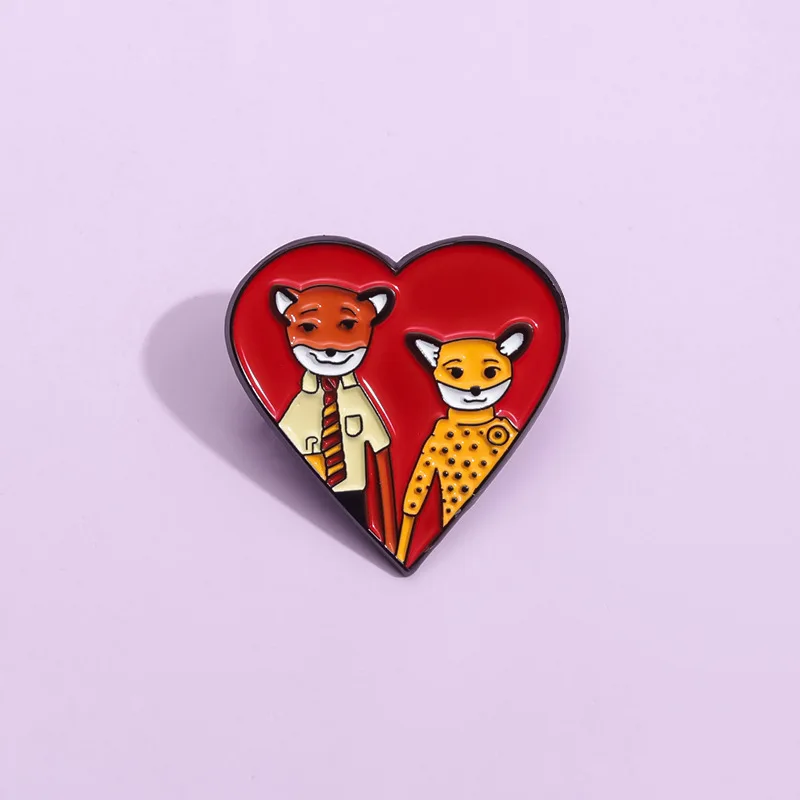 Эмалированная брошь Mr Fox в виде животных фильмов пары красного сердца значок