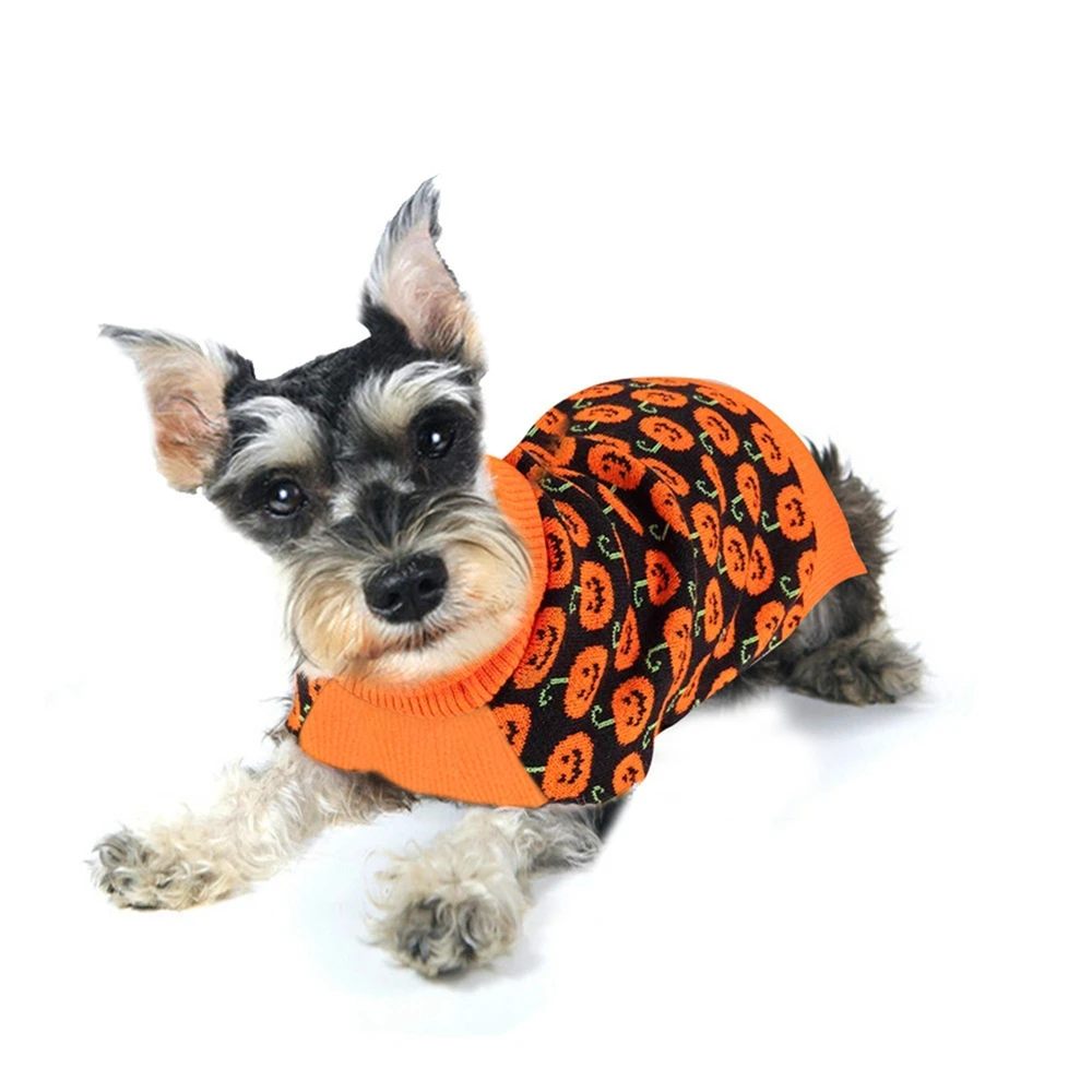 

Cat Dog Turtleneck Sweater With Leash Hole Halloween Pet Sweaters Pumpkin Pattern Clothes Supplies XS-L Dropship
