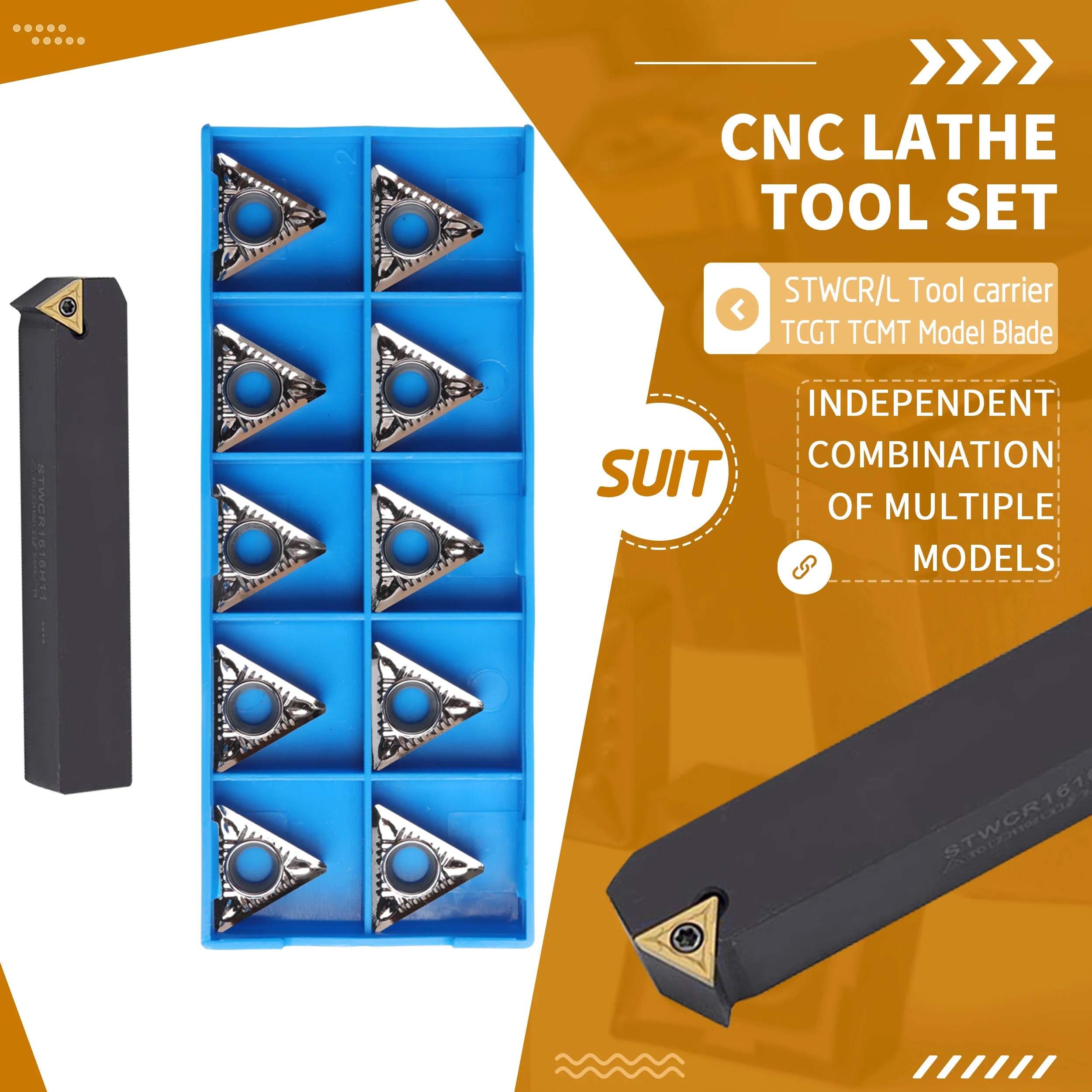 

STWCR1616H16 STWCL/R2020 2525 Lathe Machine External CNC Turning Tools Holder +10Pcs TCMT16T3 Carbide Inserts Strong Stability
