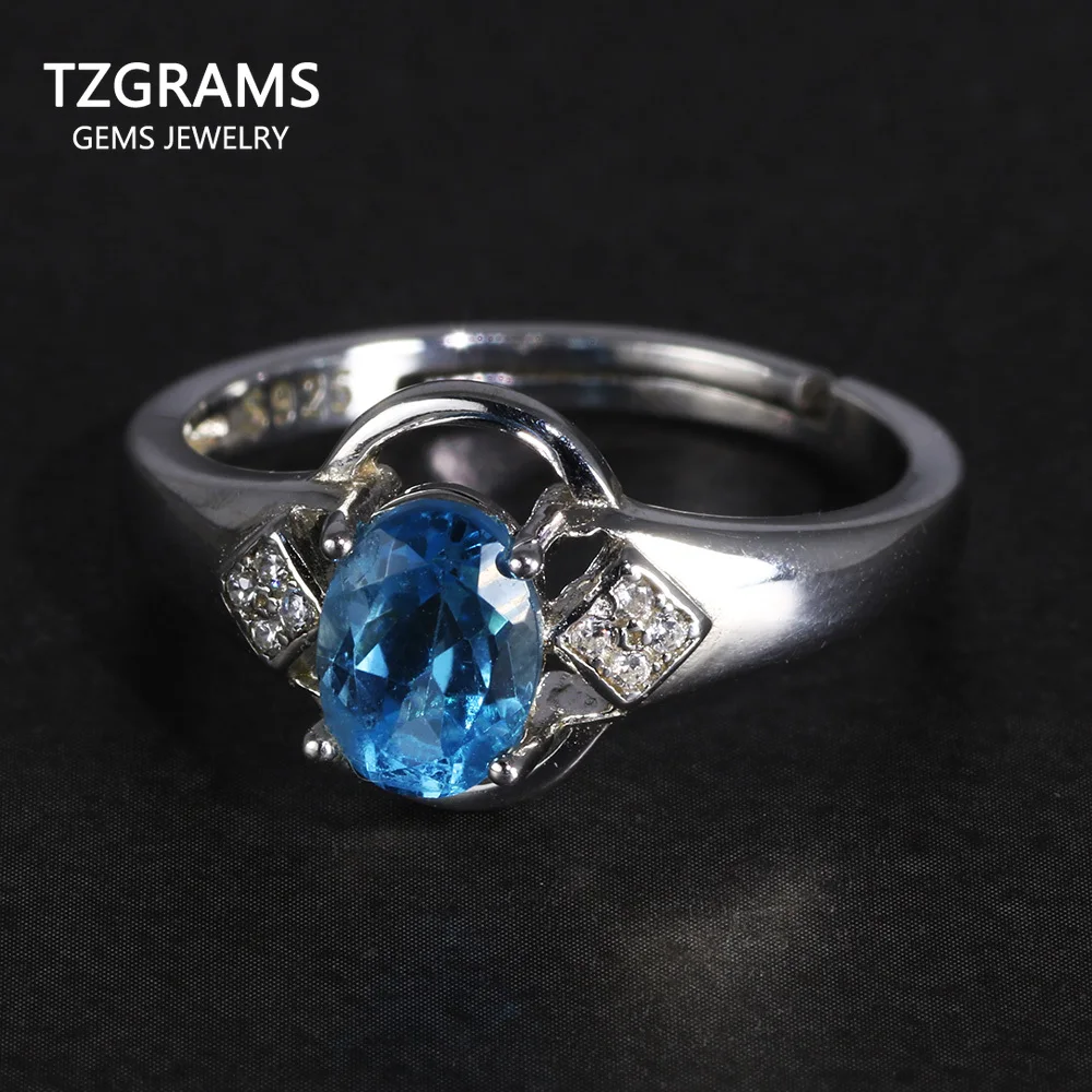 

Real Pure Women's 925 Silver Finger Ring Oval Topaz Rings Jewelry Women Beautiful Elegant Adjustable Size Wholesale