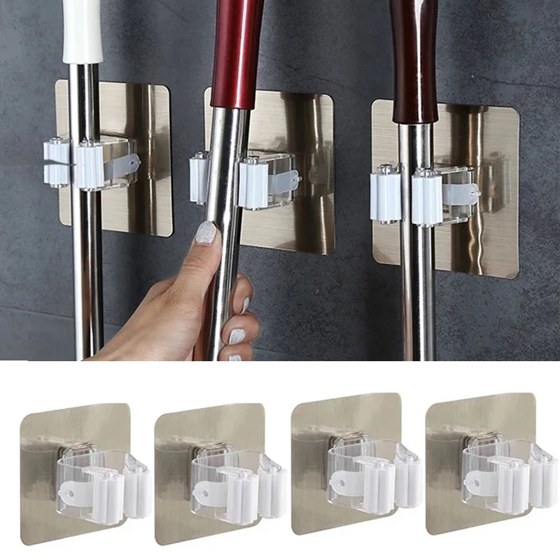 

1/2/4PCs Multi-Purpose Hooks Wall Mounted Mop Organizer Holder Self Adhesive Broom Hanger Hook Kitchen Accessory Bathroom Hooks