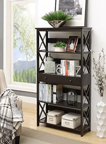 

5 Tier Bookcase with Drawer, White,11.75"D x 31.5"W x 59.75"H