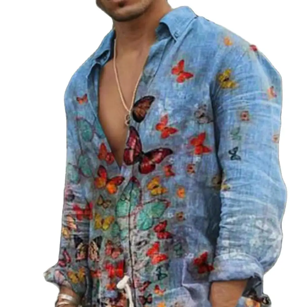 

Popular Buttoned Shirt Printed Streetwear Men Shirt Loose-fitting Animal Pattern Shirt