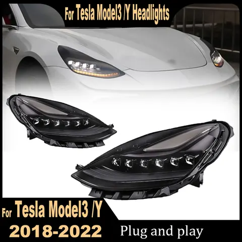 2 шт. автомобильные фары для Tesla Model 3 Model Y 2018-2022, обновленная светодиодная фара, динамическая сигнальная лампа, передняя фара в сборе