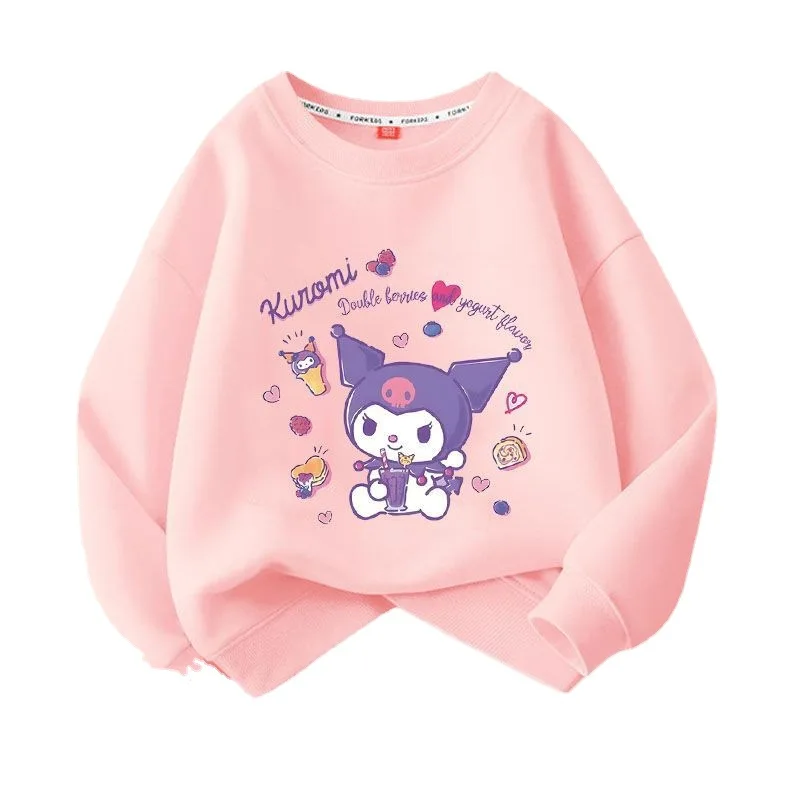 

New Sanrioed Round Neck Spring Autumn Coat Kuromi Cinnamoroll Mymelody Children's Tops Wear Inside Anime Casual Winter Warm Tops