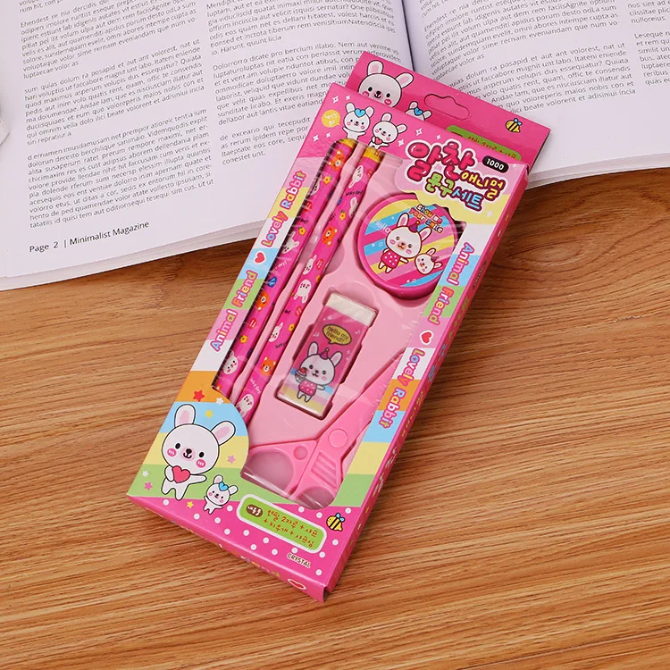 

Creative stationery five-piece set cute cartoon bear rabbit stationery set children's primary school students prize gifts