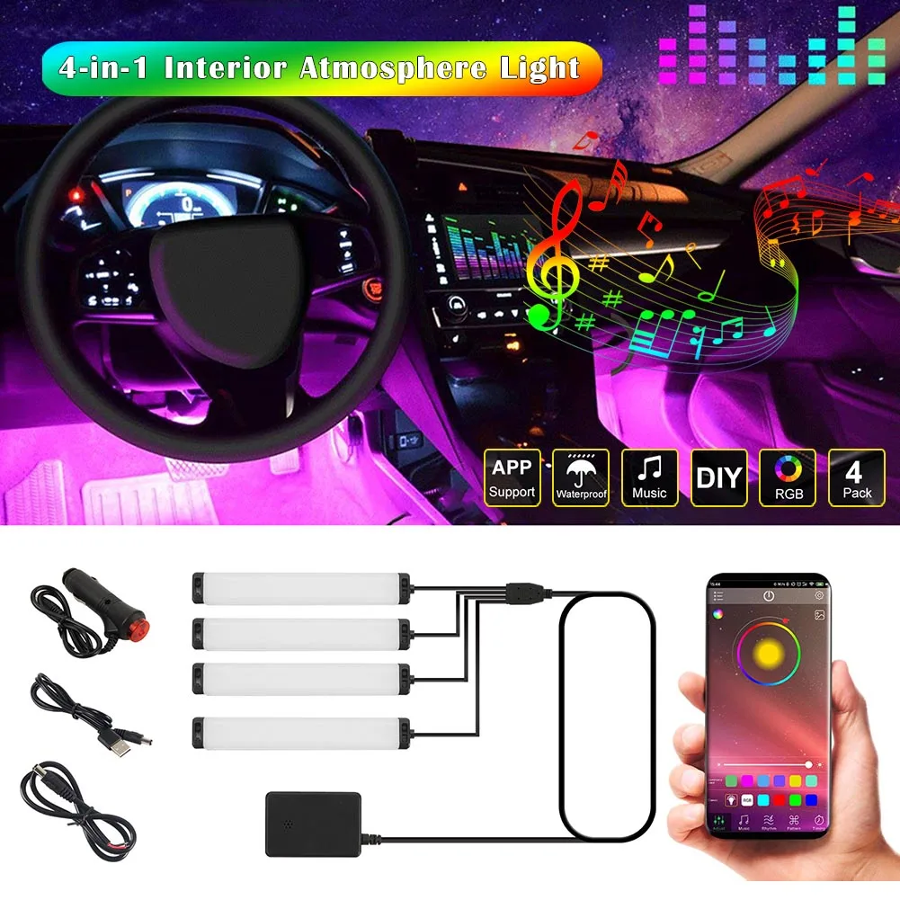 

Universal Car Interior Light Ambient Foot Light Strip USB/12V Wireless APP Control Music Sync Car LED Light Car Decorative Light
