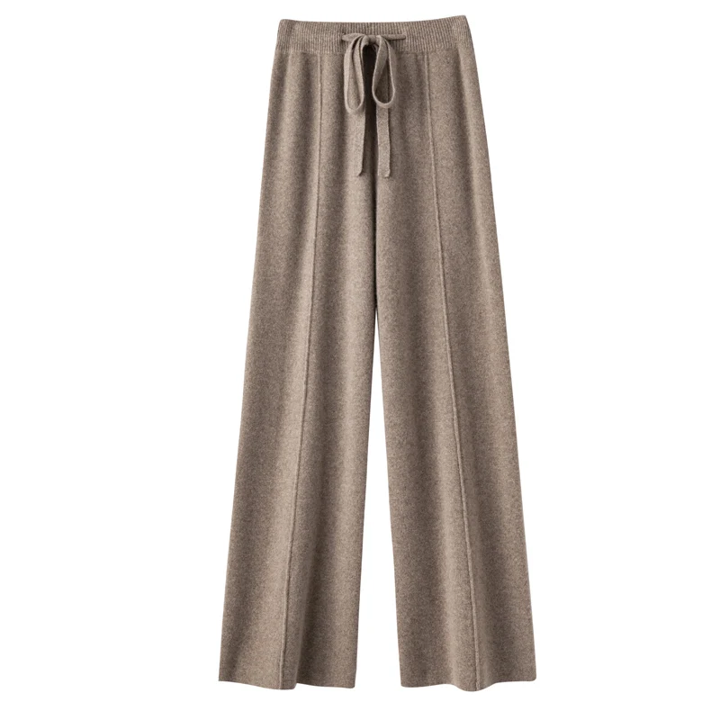 Casual and Comfortable Bestseller Ladies 100% Cashmere Wool Wide Leg Pants Solid Color Ladies Knit Pure Wool Wide Leg Pants New