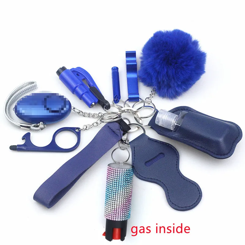 

11pcs Self-Defence Keychain Set With Pepper Spray Gas Multi-Function Key Ring Personal Security Accessories For Women Daughter