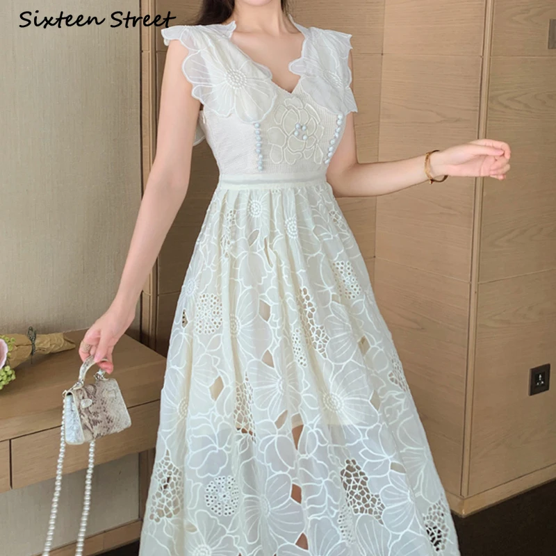 

Женское винтажное платье с цветочной вышивкой, элегантное праздничное платье без рукавов с V-образным вырезом, лето 2022