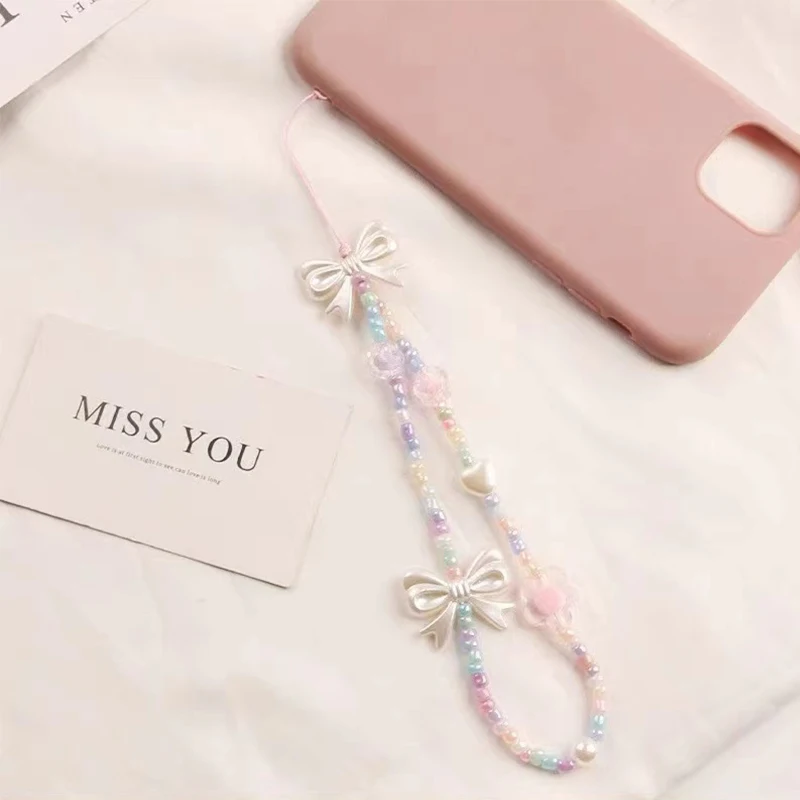 Romantic Colorful Flower Bow Tie Key Chain Ladies Fashion Cute Vintage Keychain Charm Korea 90s Aesthetic Bag Phone Chain Gifts