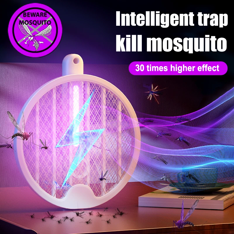 2022 New Rotating Folding Electric Mosquito Swatter Household Mosquito Killer Lamp Dual-purpose USB Rechargeable Mosquito Traps