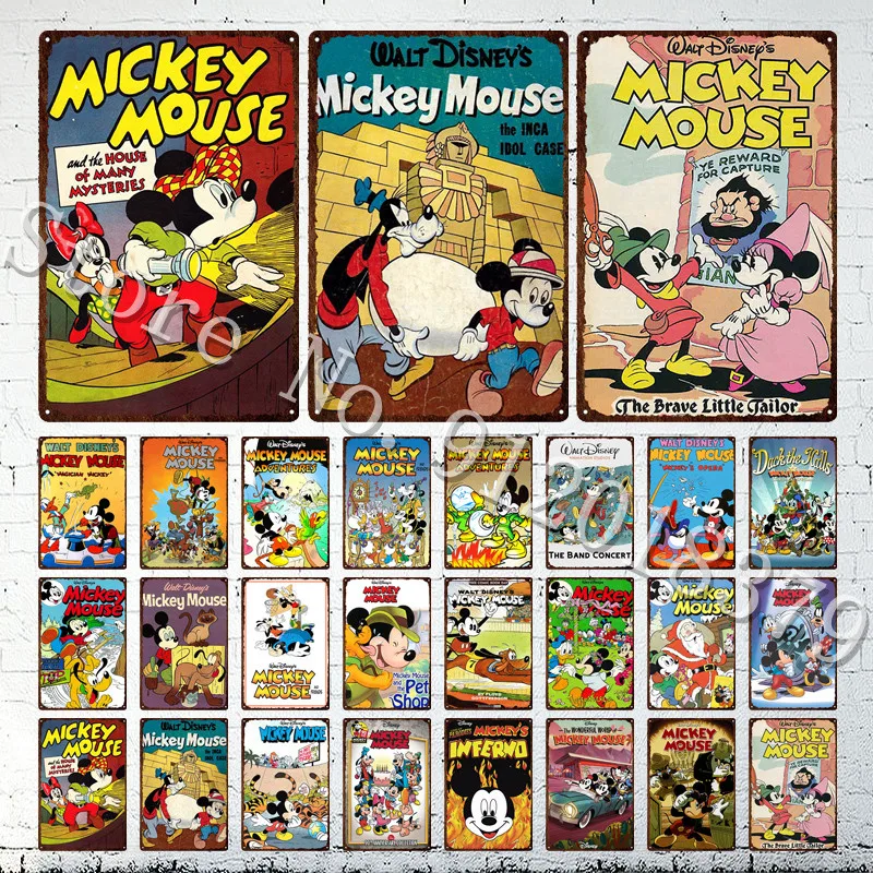

Mickey Mouse Disney Metal Print Plates Christmas Decor Tin Sign Posters Santa Claus Pub Bar Sign Man Cave Metal Decor Plaques