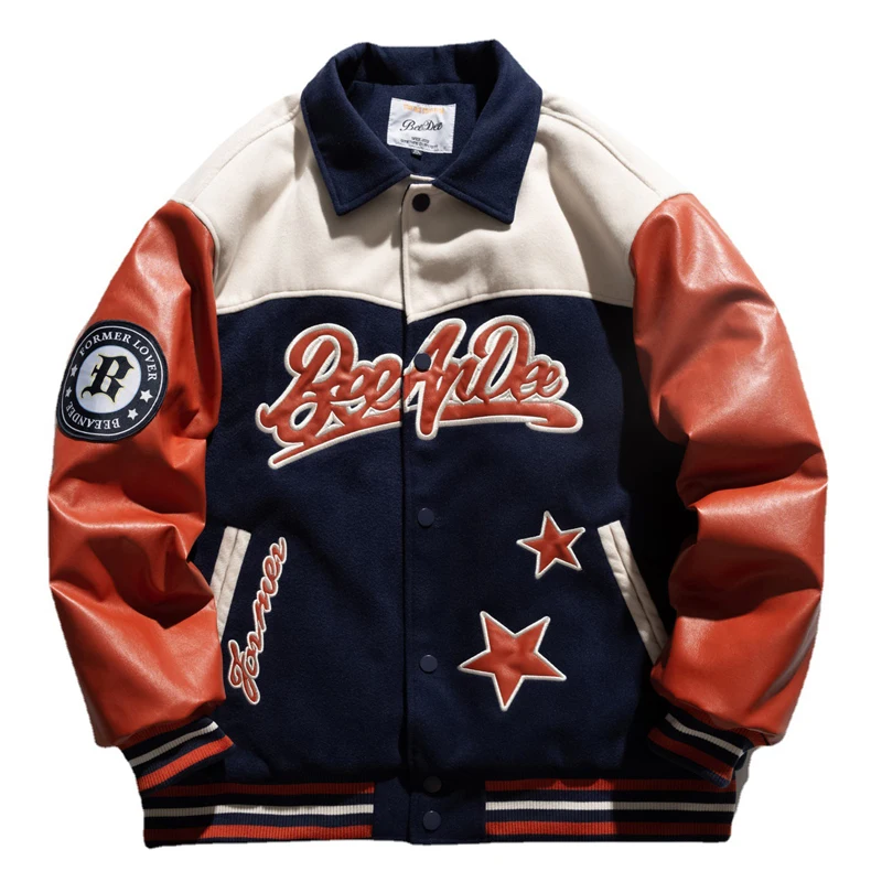 

Korean Embroidery Baseball Uniform Men High Street Patchwork Letter Jacket Causal Loosed Warm Couple Coats Streetwear Winter New