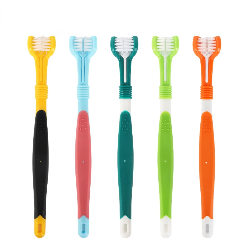 

5-Pack Pet supplies. Pet toothbrush. Dog three-head toothbrush. Pet oral cleaning. Large dog toothbrush