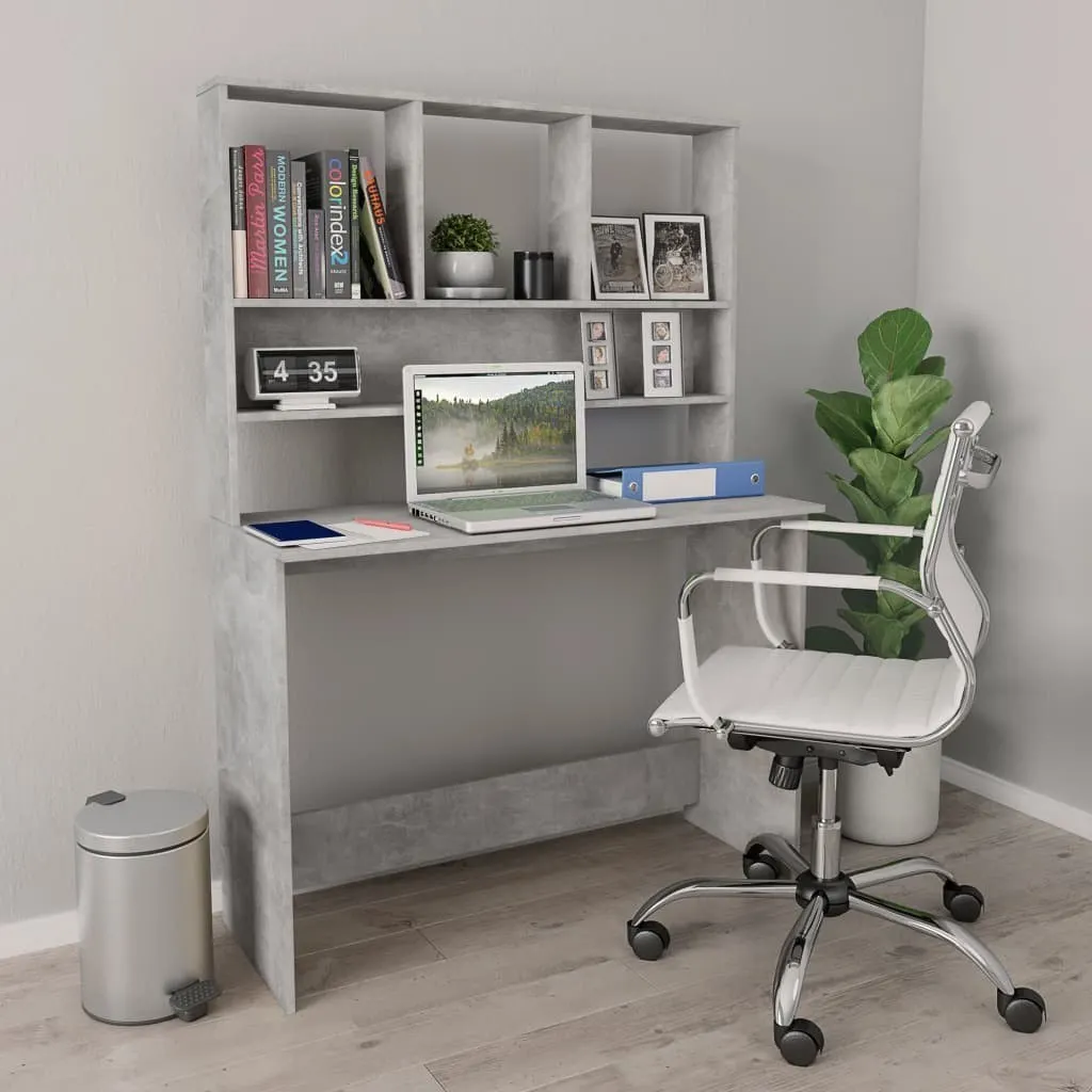 

Desk with Shelves Concrete Gray 43.3"x17.7"x61.8" Chipboard