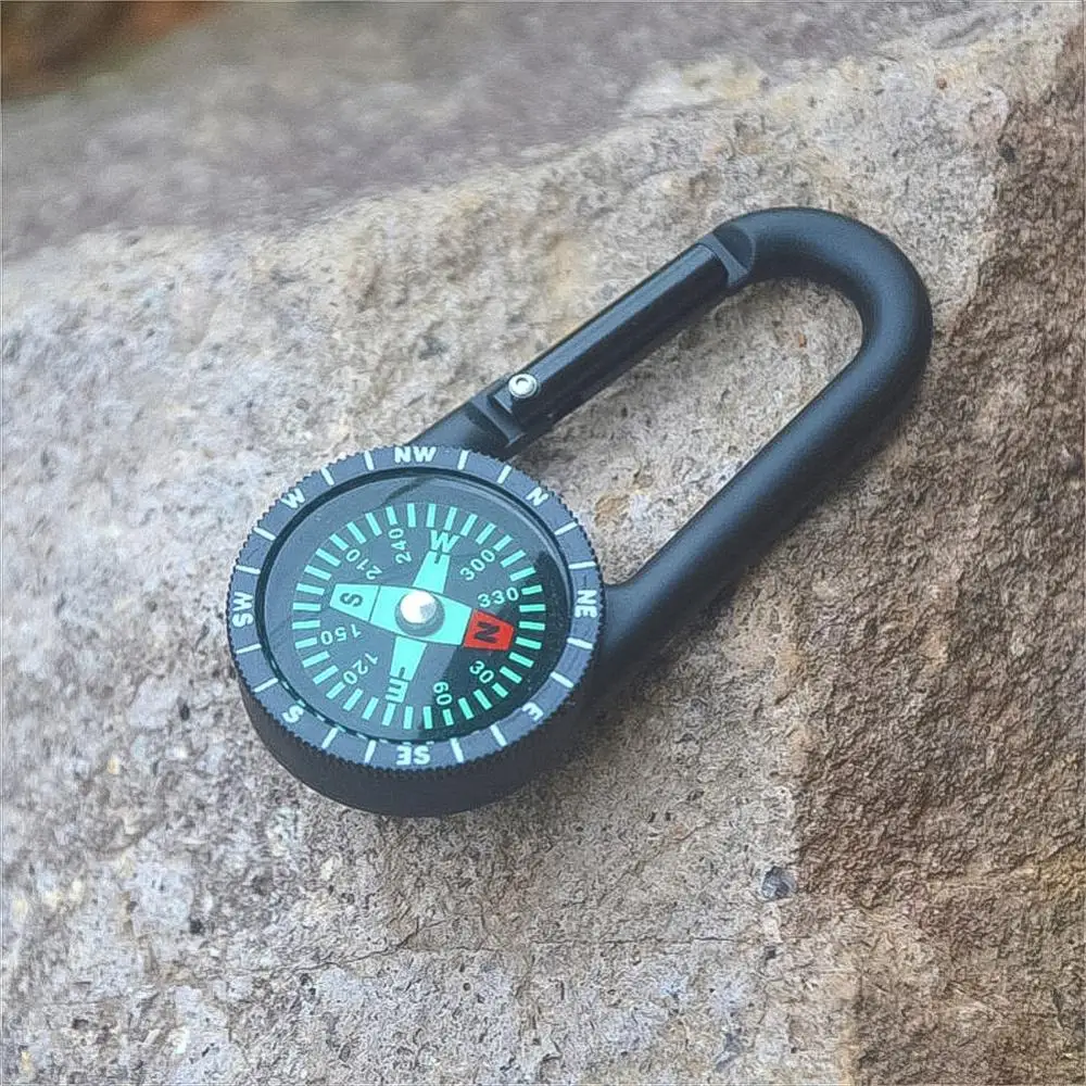 

Compass Keychain Multifunctional Hiking Metal Carabiner Mini Compass + Thermometer +Keychain In 1 Camping Hanging Ring Compass