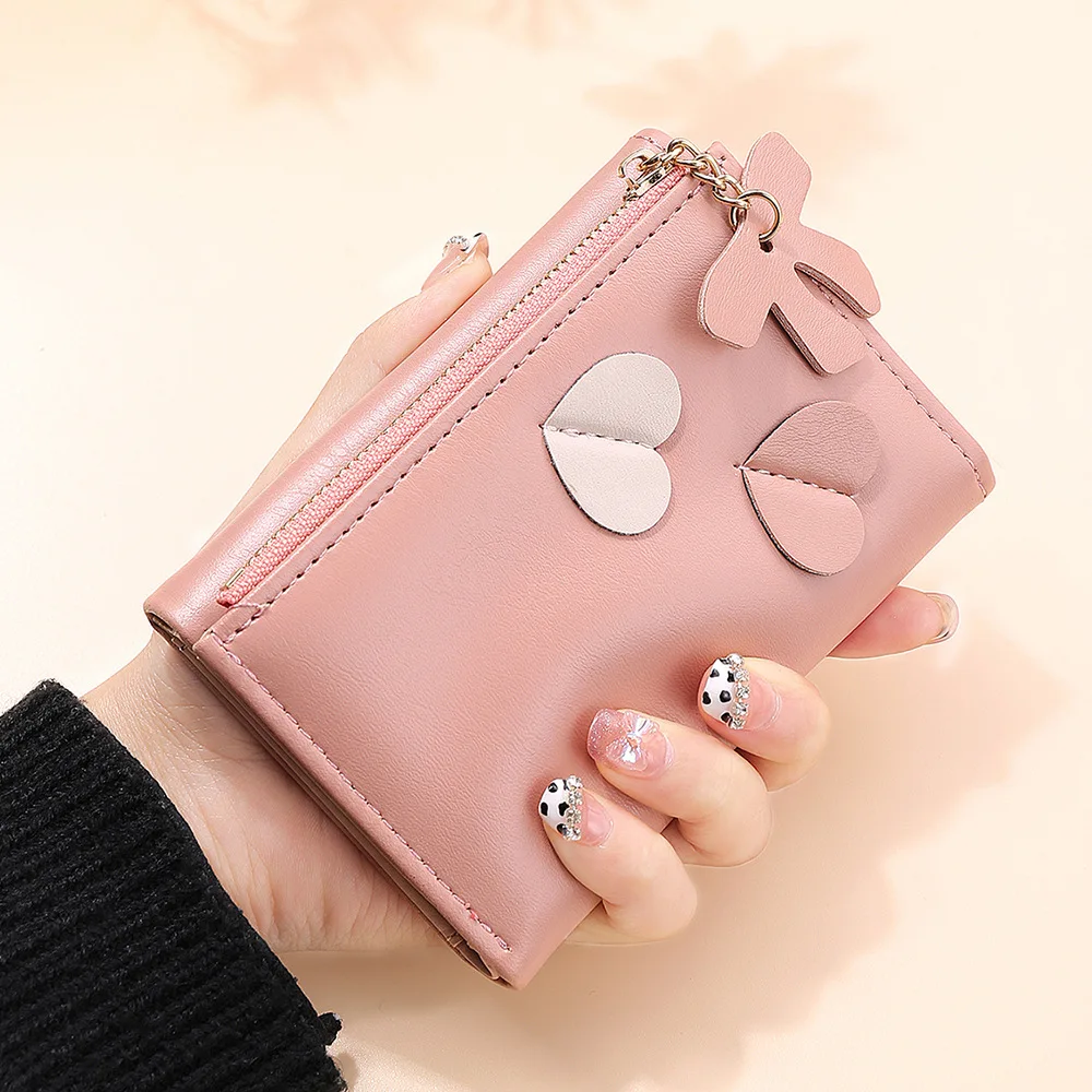 New Women Wallet PU Leather Girls Wallet Short Zipper Cute Small Coin Purse Short Trifold Ladies Credit Card Holder Organizer