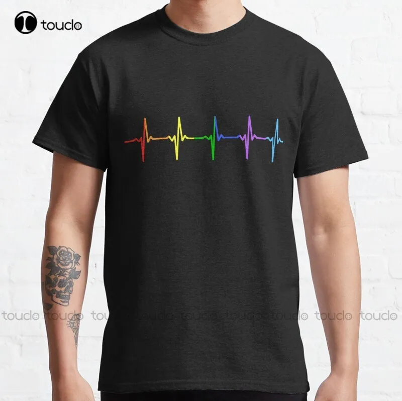 

Новая классическая футболка ЛГБТ Rainbow Pulse Hearbeat, женская и мужская рубашка для гольфа, хлопковая Футболка S-5Xl