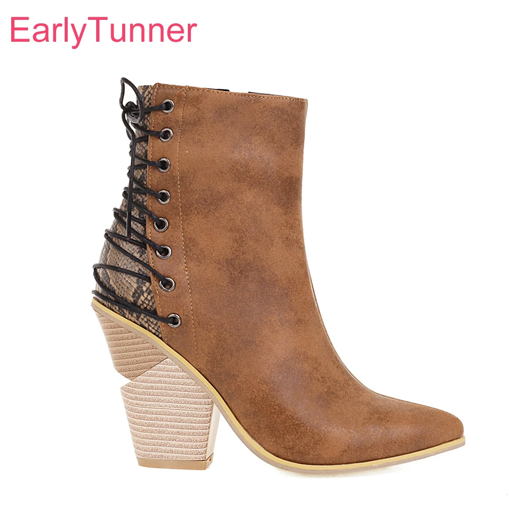 

Winter Comfortable Brown Blue Women Ankle Boots Sexy Pointed Toe High Spike Heels Lady Shoes Plus Big Size 11 43 46 48