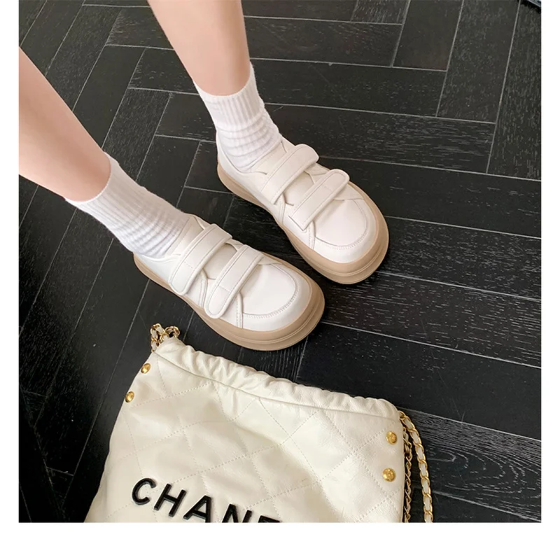 

2022 Ins Women Sneakers Real Leather Fashion Flats Shoes Woman Cross Strap Casual Daily Spring Lady Footwear Size 35-40