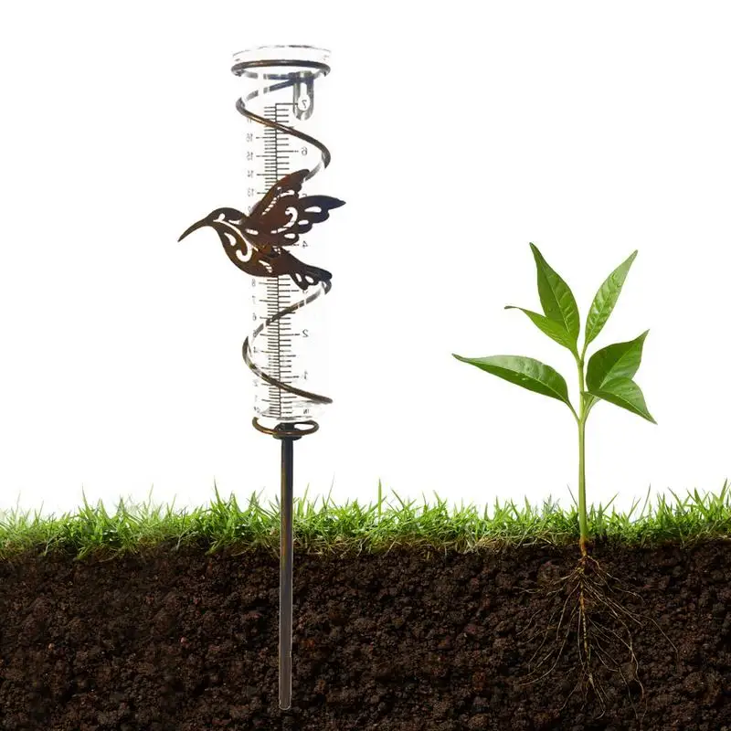 

Outdoor Glass Rain Gauge Metal Hummingbird Spiral Rain Gauge With Stake Garden Decorative Novelty Glass Rain Gauge For Garden